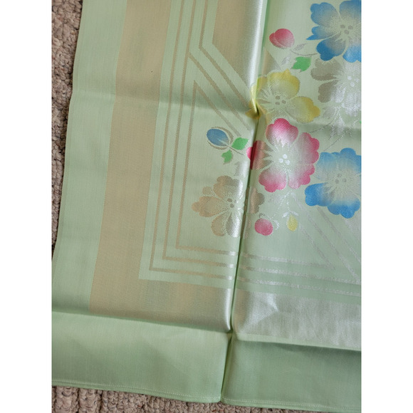 Vtg Table Cloth Napkins Set Green Floral Hand Painted Combed Yarns Damask - Picture 4 of 13